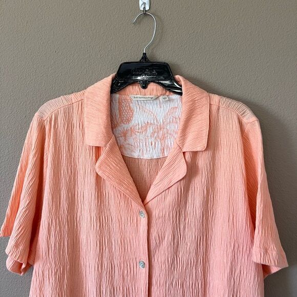 Soft Surroundings Peach Slub Button Down Shirt - Picture 2 of 6